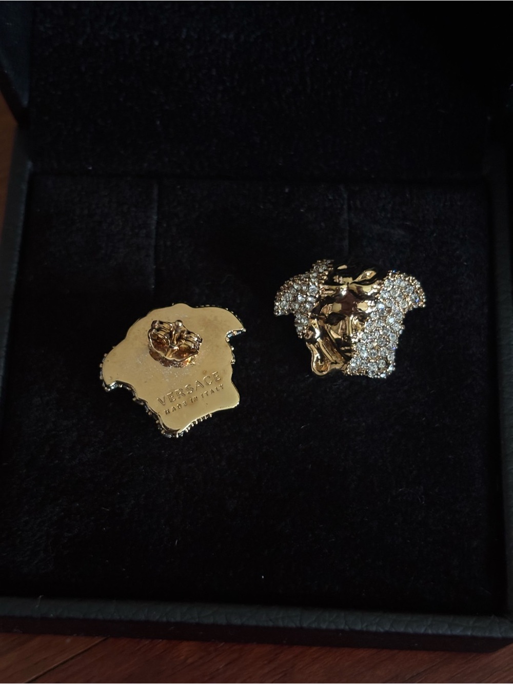 Versace Gold and Crystal Medusa Head Earrings - Picture 2 of 6